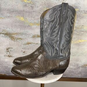 Vintage Justin Boots Mens Size 12E Brown Lizard Leather Western 8322 USA 80s